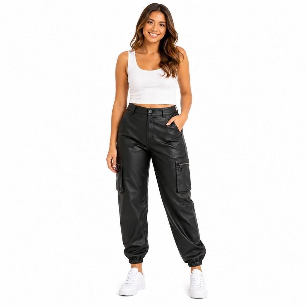 Kancan Faux Leather Cargo Joggers 9/28 Black